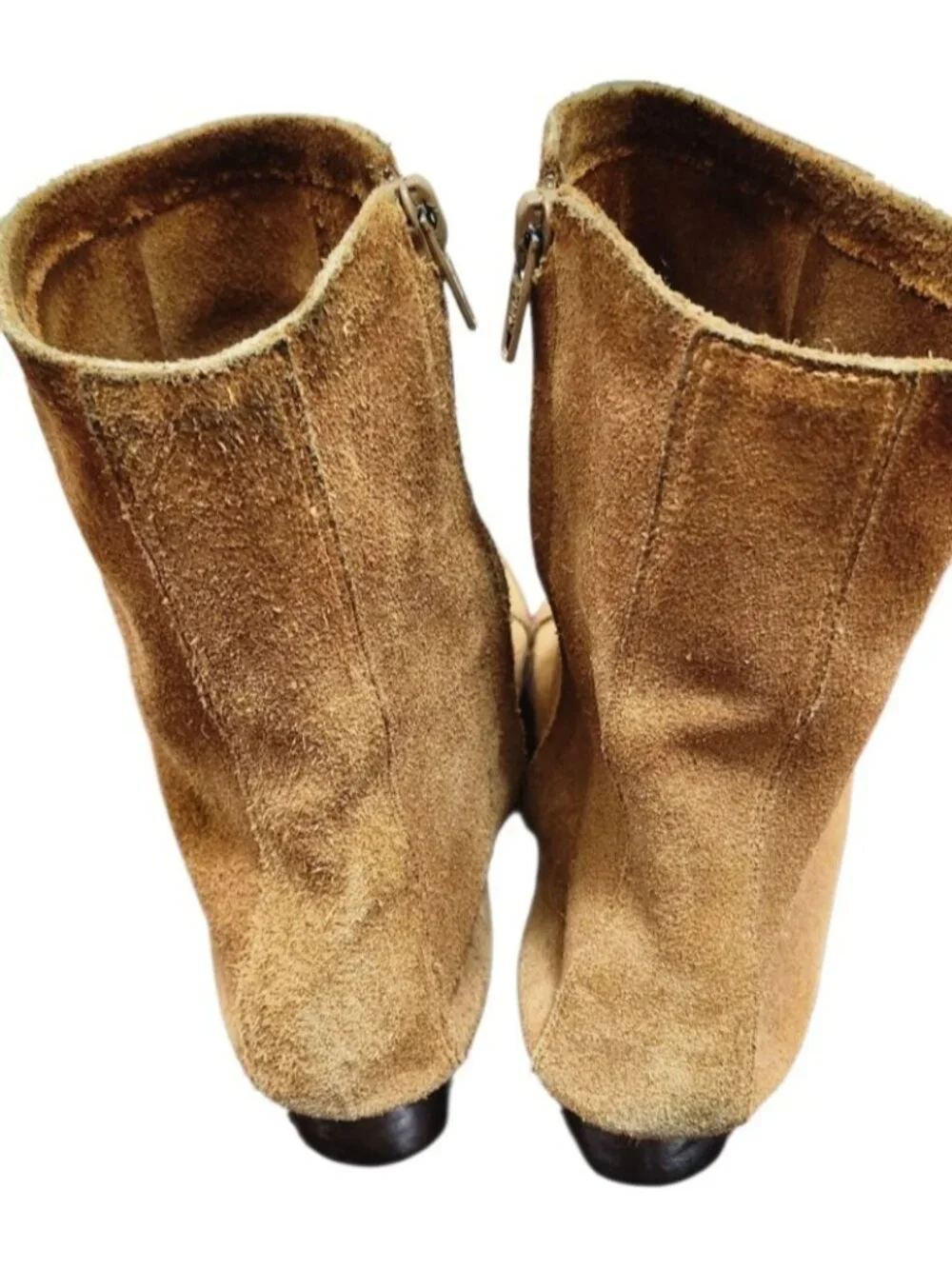 Rachel Comey Suede Ankle Boots Tan Square Toe Side Zip Low Heel Women's 9